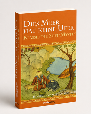 Buchcover von „Dies Meer hat keine Ufer – Klassische Sufi-Mystik“, herausgegeben von Ulrich Holbein, als stehendes Paperback vor hellem Hintergrund.