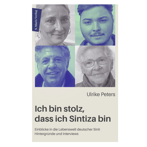 Buchcover von ‚Sinti in Deutschland". Das Buch beleuchtet Geschichte, Kultur und gesellschaftliche Stellung der Sinti in Deutschland und enthält persönliche Interviews über Identität, Werte und Erfahrungen mit Diskriminierung.